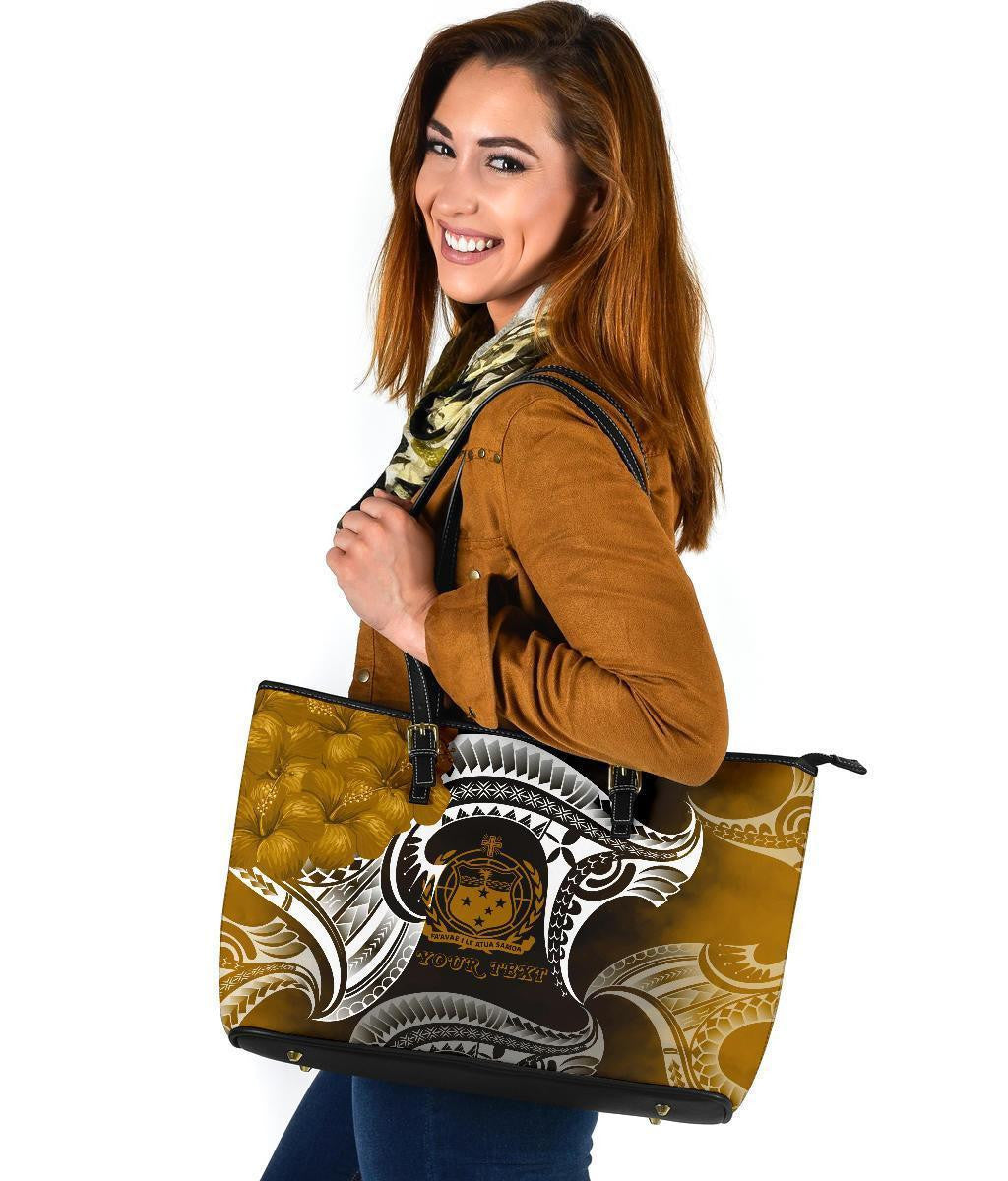 Samoa Custom Personalised Leather Tote Bag Samoa Seal Wave Style Gold