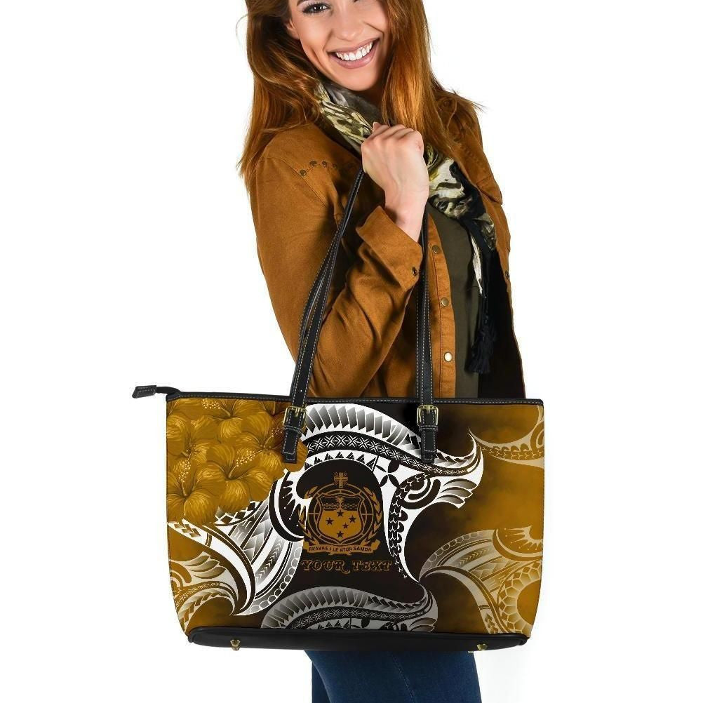 Samoa Custom Personalised Leather Tote Bag Samoa Seal Wave Style Gold