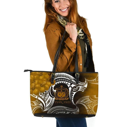 Samoa Custom Personalised Leather Tote Bag Samoa Seal Wave Style Gold