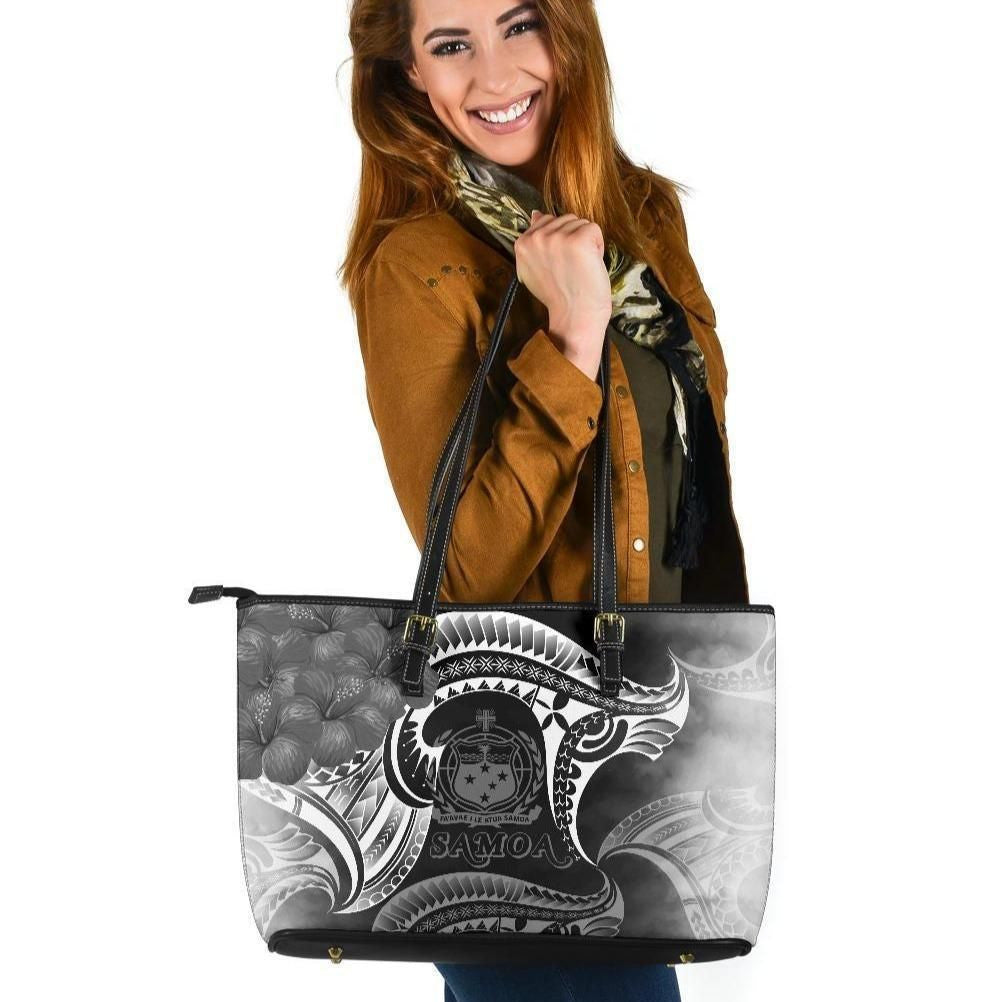 Samoa Leather Tote Bag Samoa Seal Wave Style Black