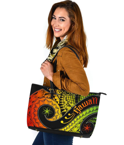 Hawaii Leather Tote Bag Hawaii Polynesian Decorative Patterns