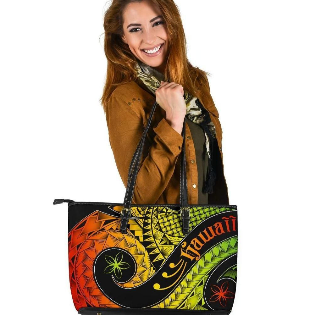 Hawaii Leather Tote Bag Hawaii Polynesian Decorative Patterns