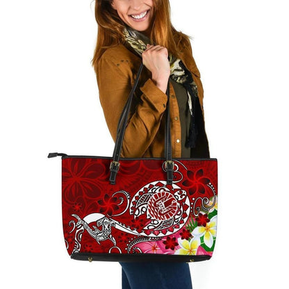 Tahiti Leather Tote Bags Turtle Plumeria Red