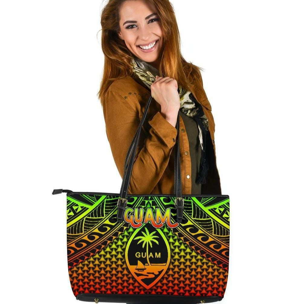 Polynesian Guam Leather Tote Bag Reggae Vintage Polynesian Patterns