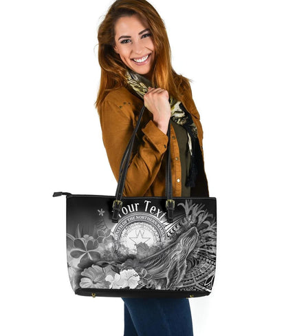 Cnmi Custom Personalised Leather Tote Bag Humpback Whale With Tropical Flowers White