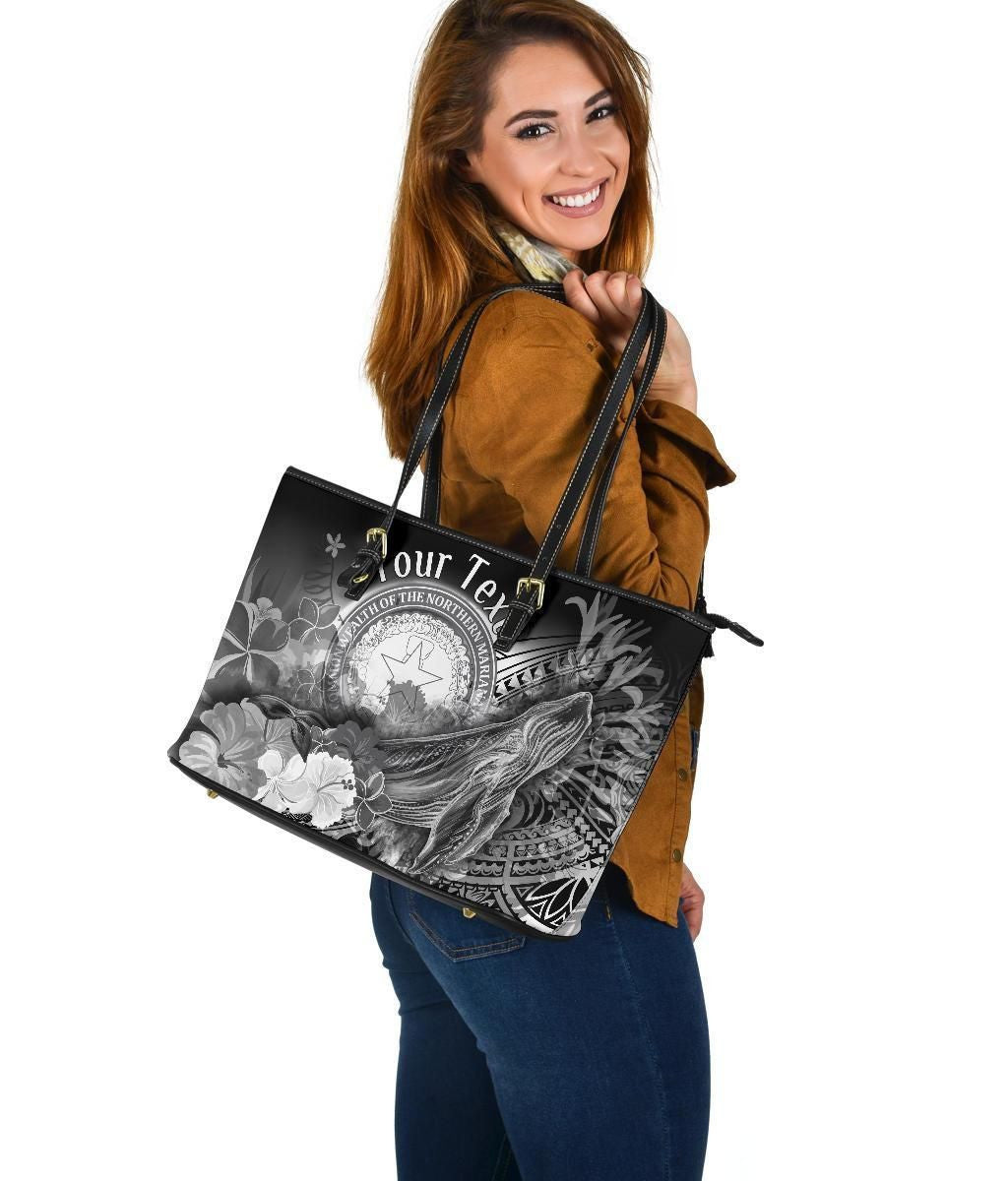 Cnmi Custom Personalised Leather Tote Bag Humpback Whale With Tropical Flowers White