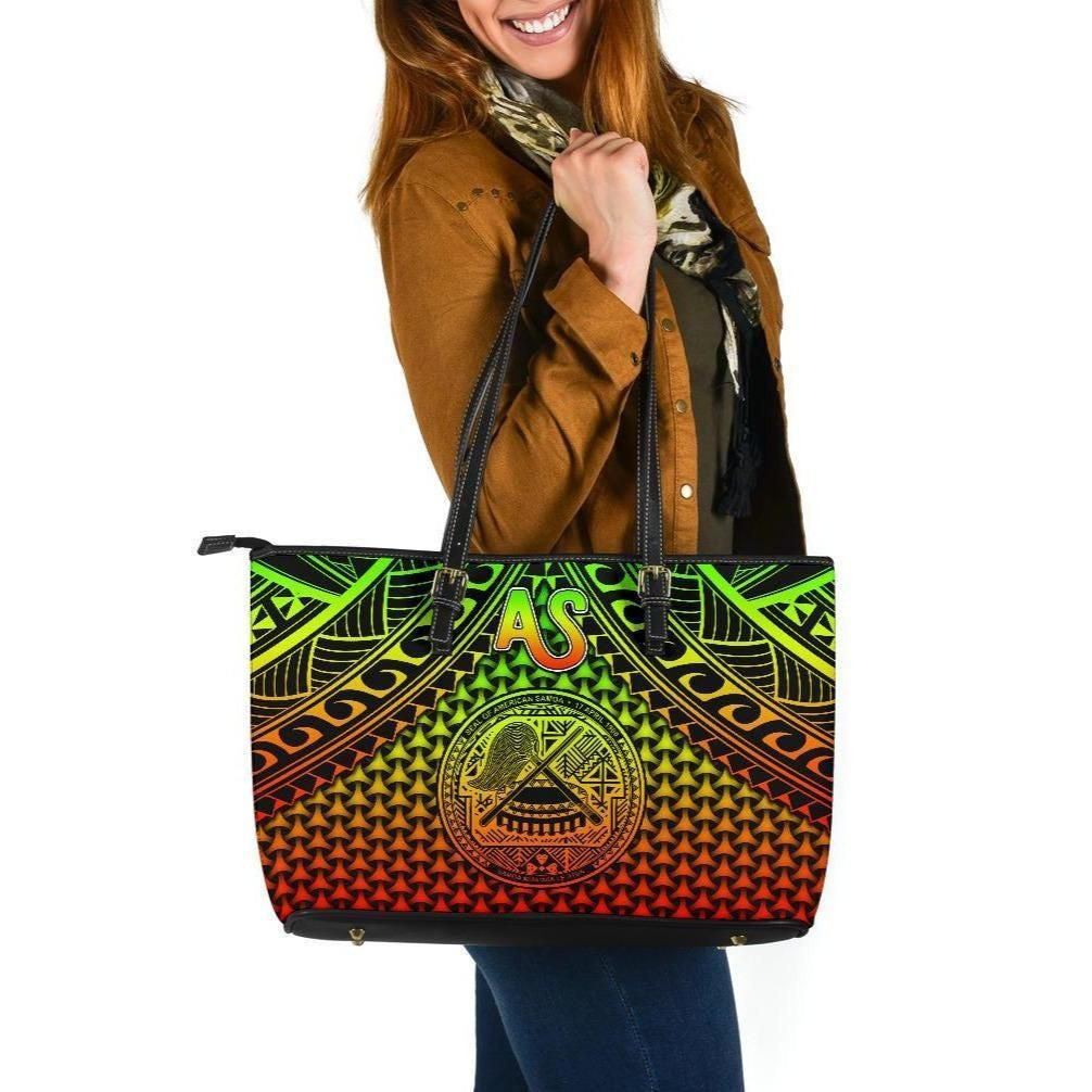 Polynesian American Samoa Leather Tote Bag Reggae Vintage Polynesian Patterns