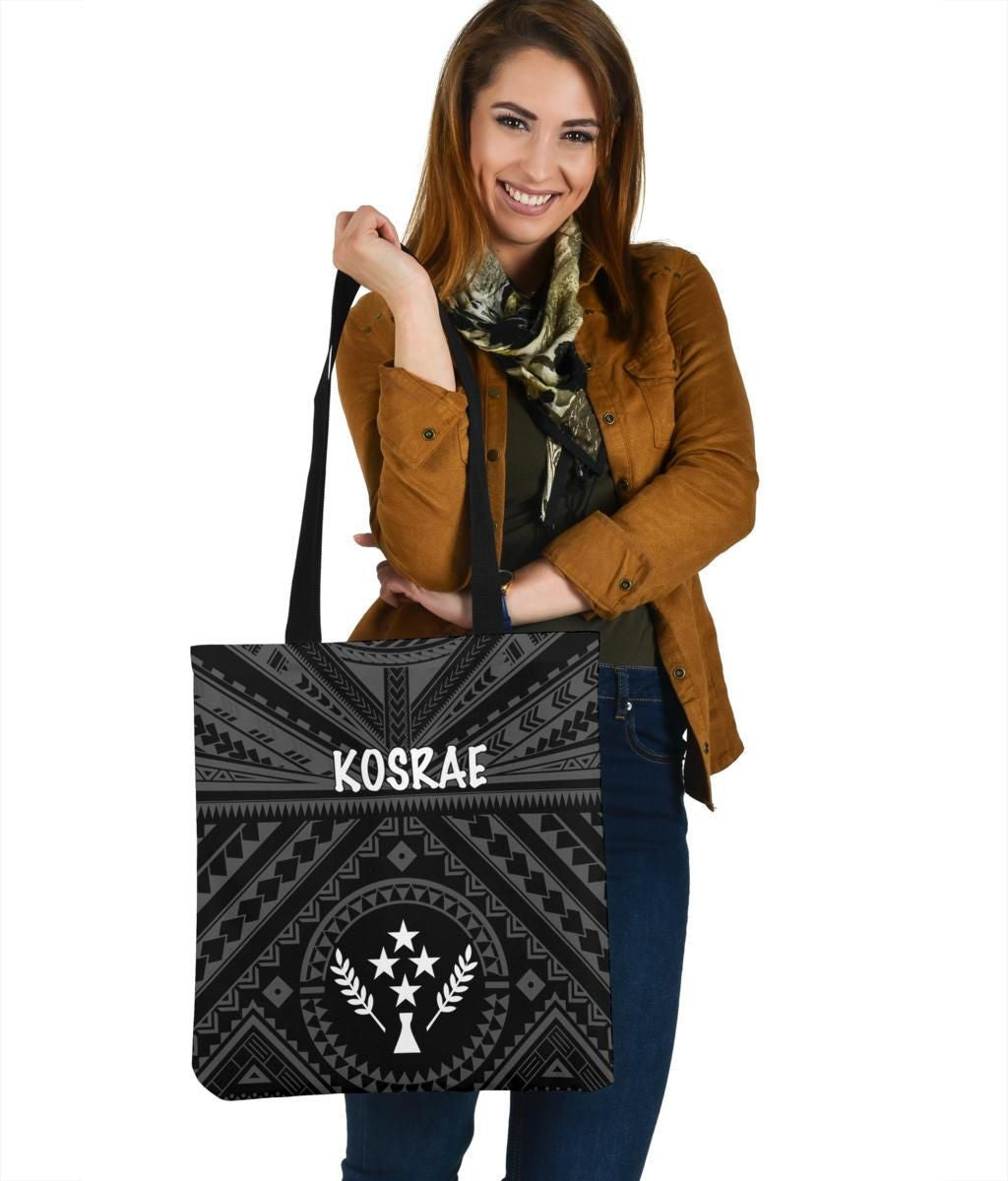 Kosrae Leather Tote Bag Kosrae Flag In Polynesian Tattoo Style Black