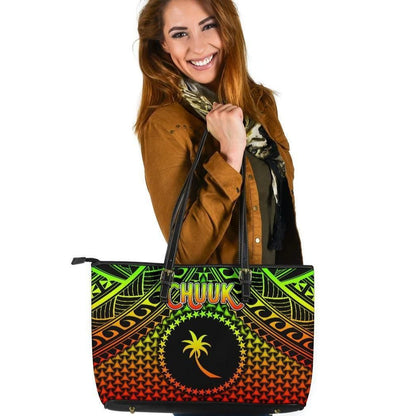 Polynesian Chuuk Leather Tote Bag Reggae Vintage Polynesian Patterns