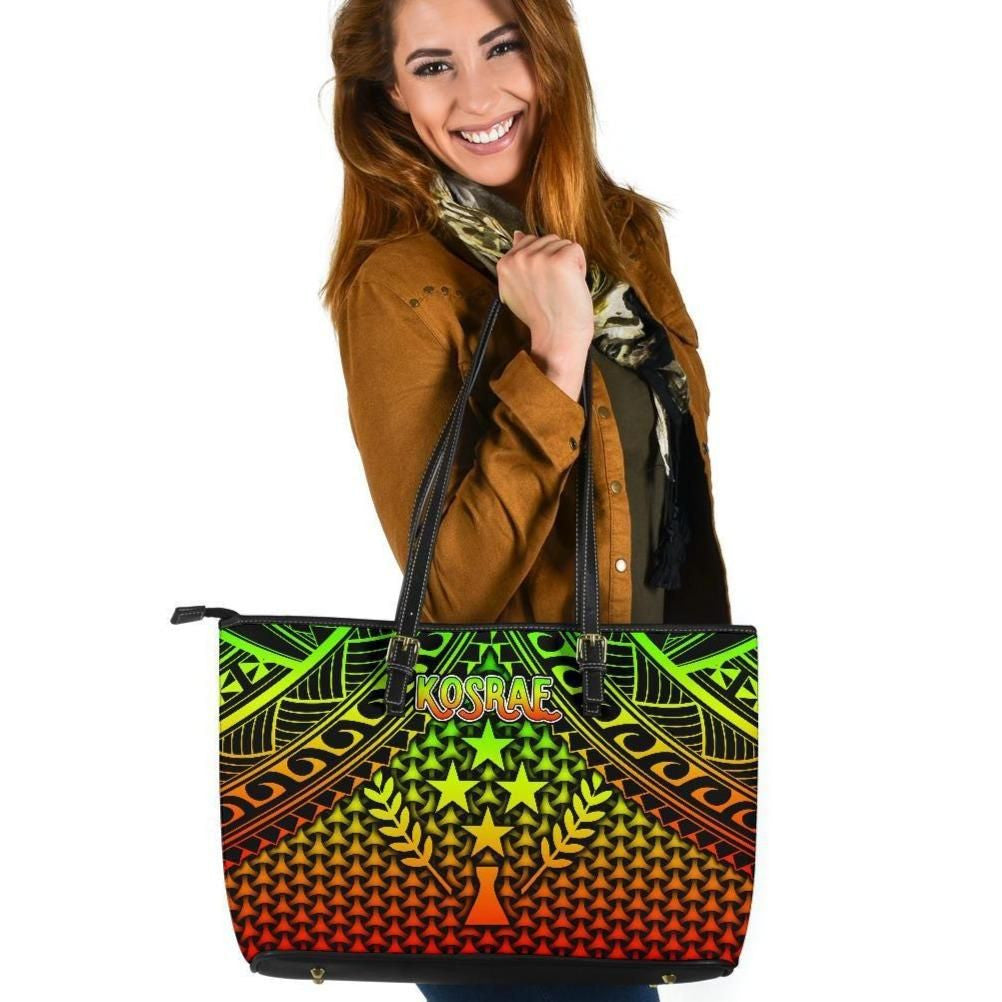Polynesian Kosrae Leather Tote Bag Reggae Vintage Polynesian Patterns