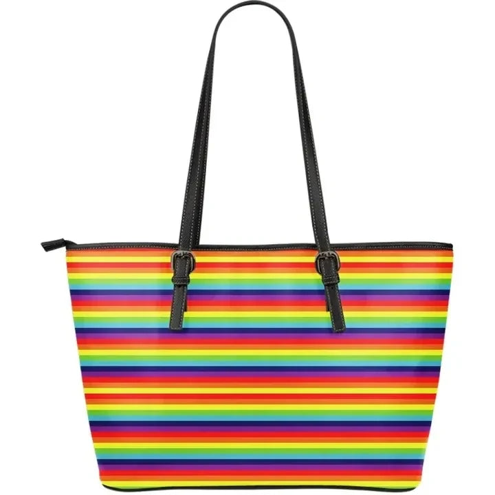 Rainbow Funny Stripes Leather Tote Bag
