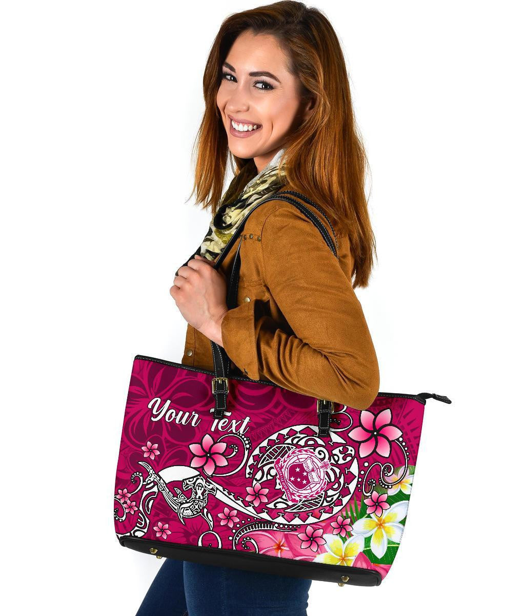 Samoa Custom Personalised Leather Tote Bag Turtle Plumeria Pink