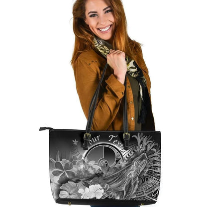 [Custom] Yap Leather Tote Bag Humpback Whale With Tropical Flowers White