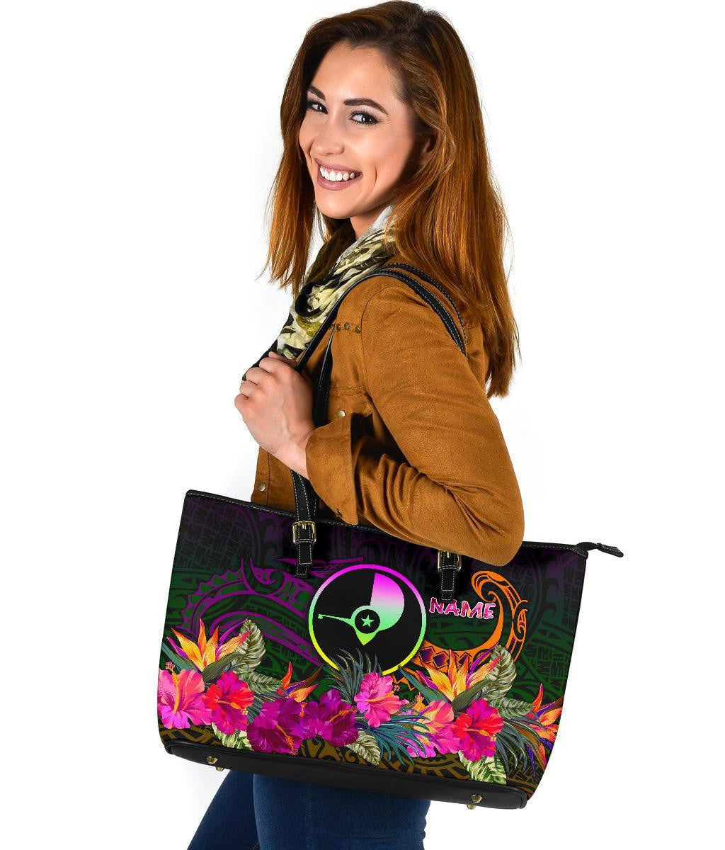 Yap Personalised Leather Tote Bag Summer Hibiscus