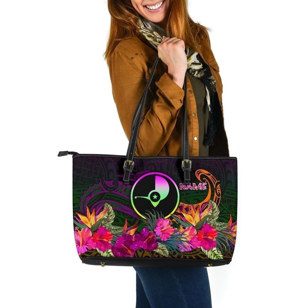 Yap Personalised Leather Tote Bag Summer Hibiscus