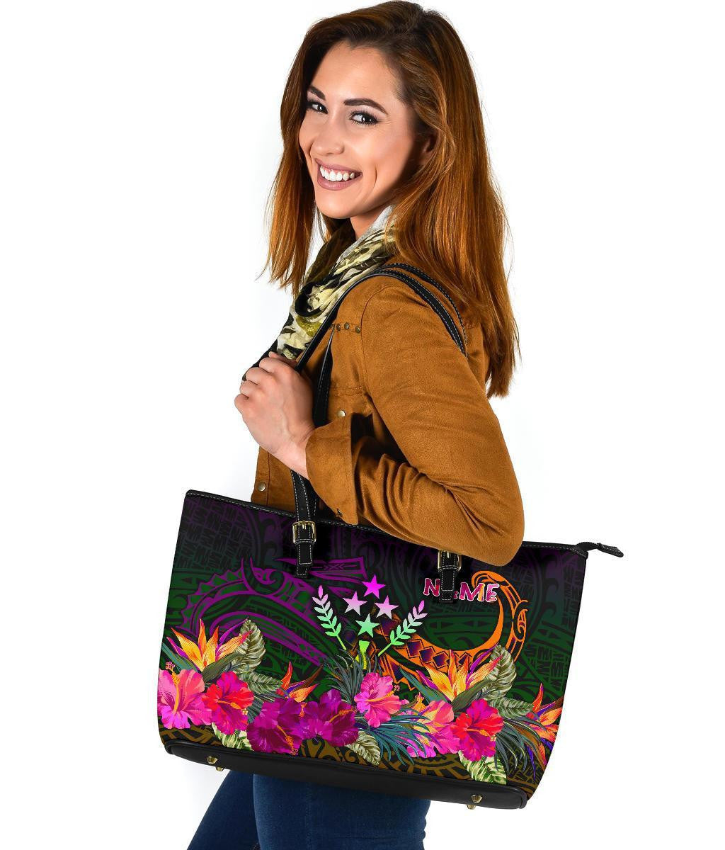 Kosrae Personalised Leather Tote Bag Summer Hibiscus