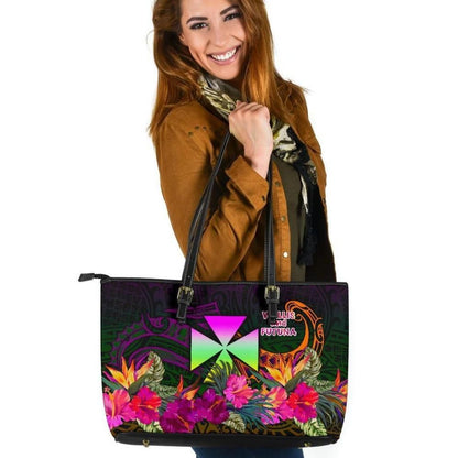 Wallis And Futuna Leather Tote Bag Summer Hibiscus