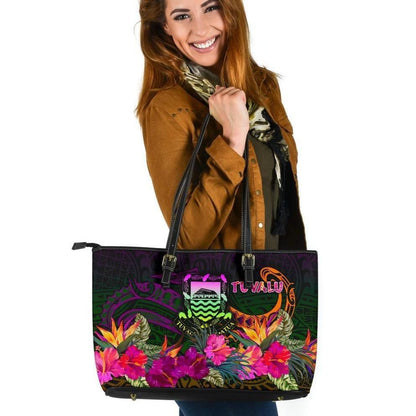 Tuvalu Leather Tote Bag Summer Hibiscus