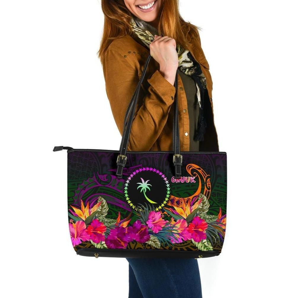 Chuuk Leather Tote Bag Summer Hibiscus