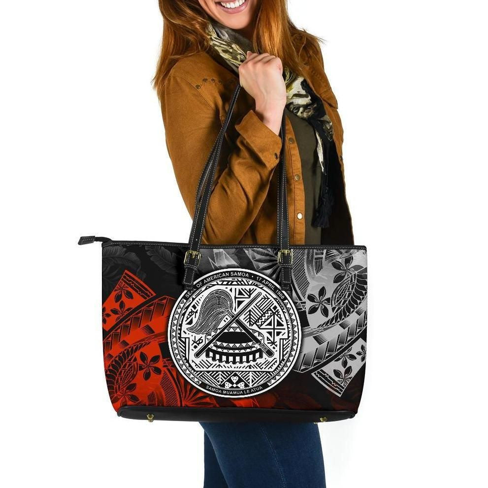 Ameican Samoa Leather Tote Bag Vintage Polynesian Style