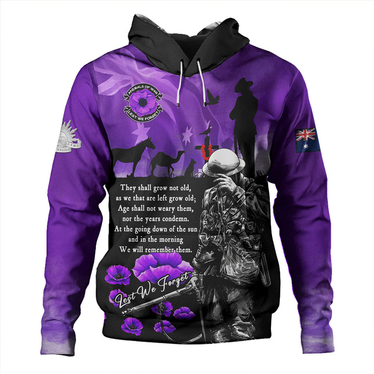 Australia Hoodie Anzac Day Remembering The Animals Victims Of War