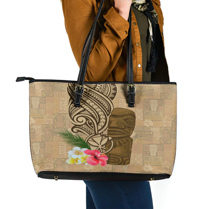 Hawaii Kanaloa Tiki Leather Tote Bag Polynesian Tattoo And Tapa Pattern