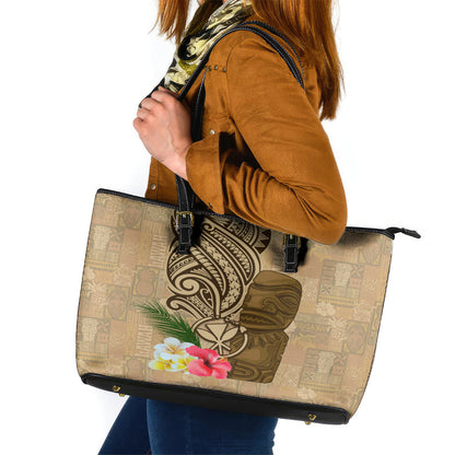 Hawaii Kanaloa Tiki Leather Tote Bag Polynesian Tattoo And Tapa Pattern