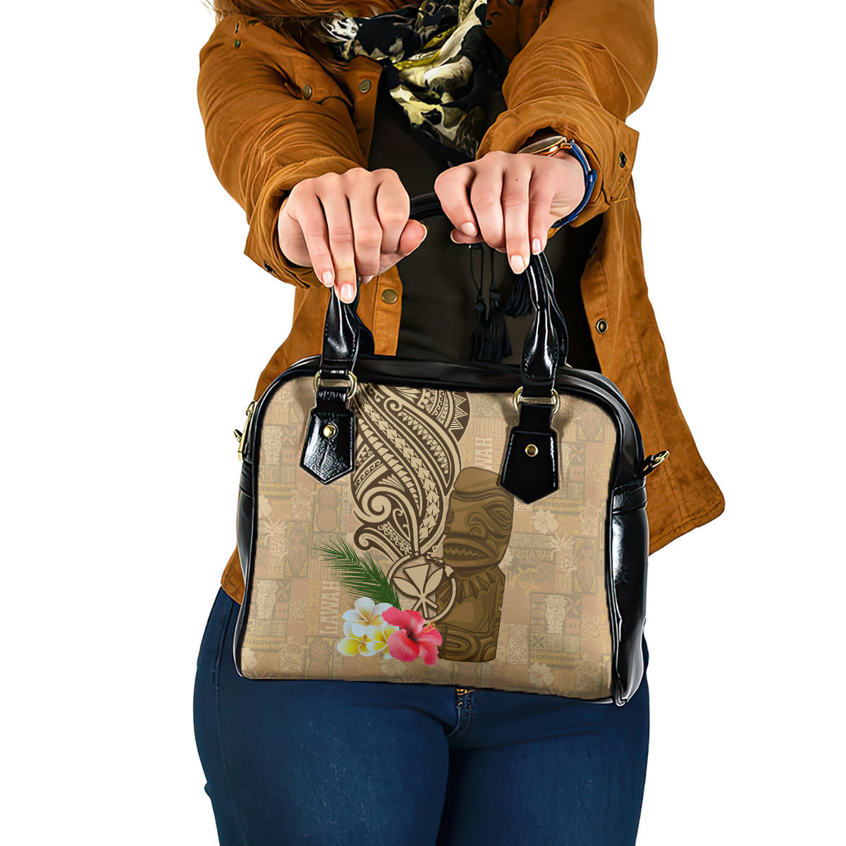 Hawaii Kanaloa Tiki Shoulder Handbag Polynesian Tattoo And Tapa Pattern