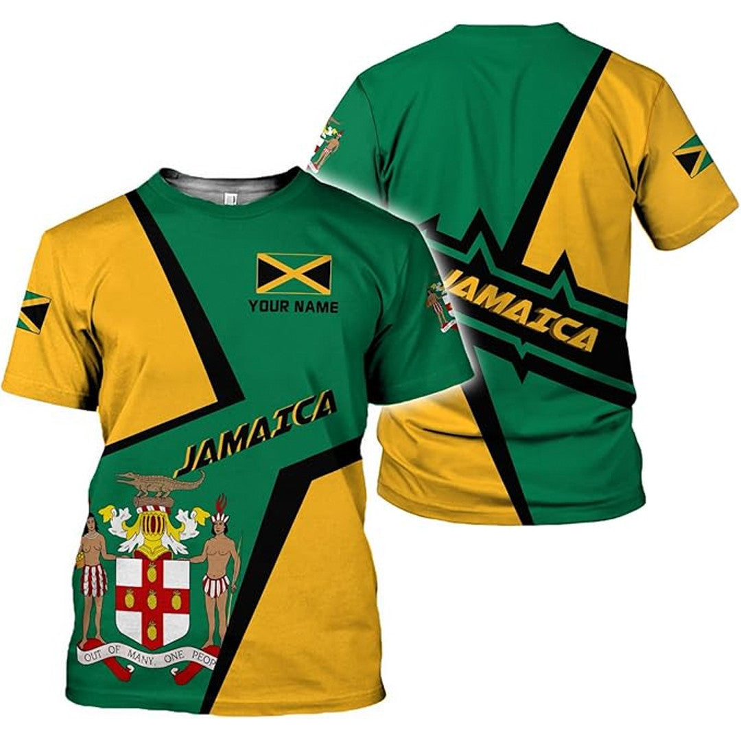 T Shirt Custom Jamaica Symbol Coat Of Arms, Jamaica Flag, Style Divide The Color Array T Shirt