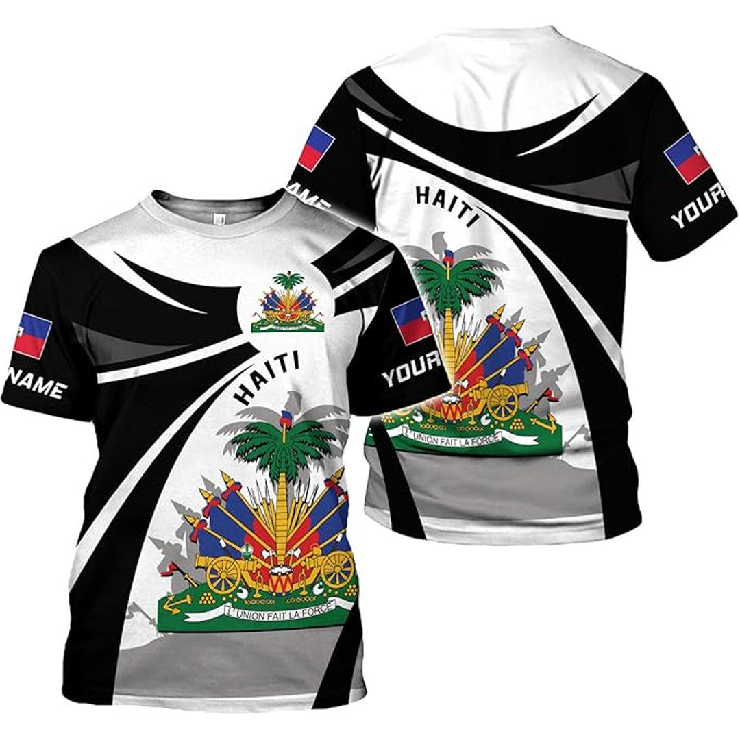T Shirt Custom Haiti Symbol Coat Of Arms, Haiti Flag, Style Symbol Within Round T Shirt