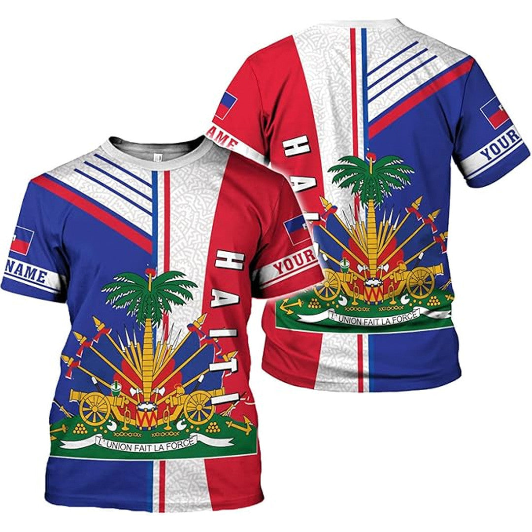 T Shirt Custom Haiti Symbol Coat Of Arms, Haiti Flag, Style Stripes And Patterns T Shirt