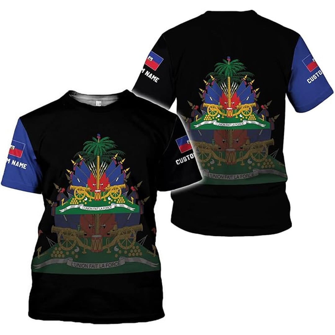 T Shirt Custom Haiti Symbol Coat Of Arms, Haiti Flag 2 T Shirt
