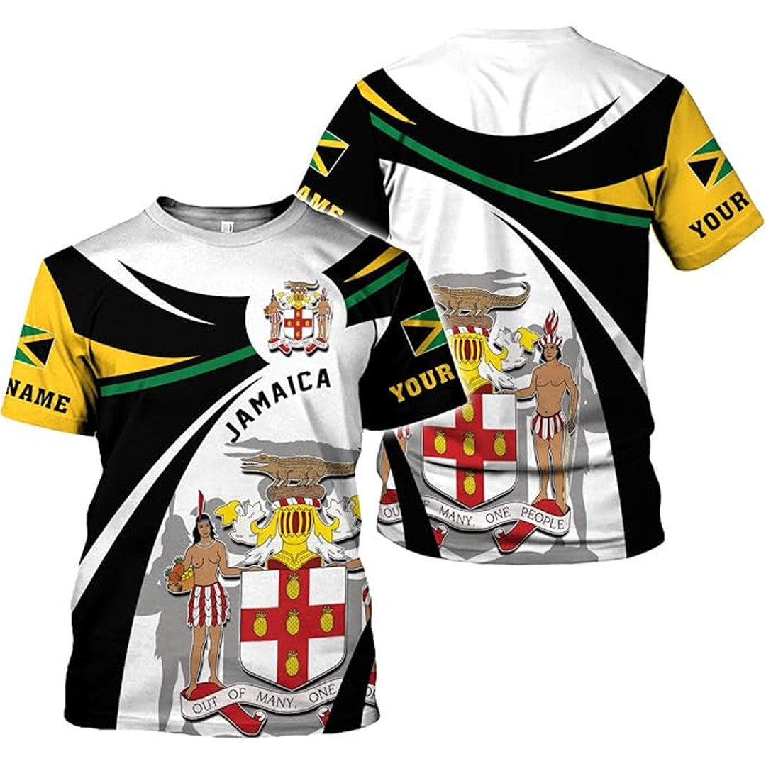 T Shirt Custom Jamaica Symbol Coat Of Arms, Jamaica Flag, Style Symbol Within Round T Shirt