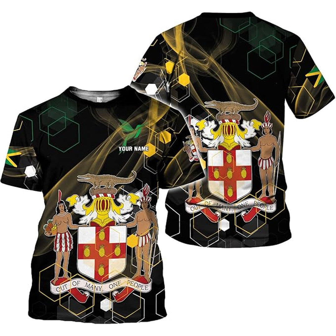T Shirt Custom Jamaica Symbol Coat Of Arms, Style Hexagonal T Shirt