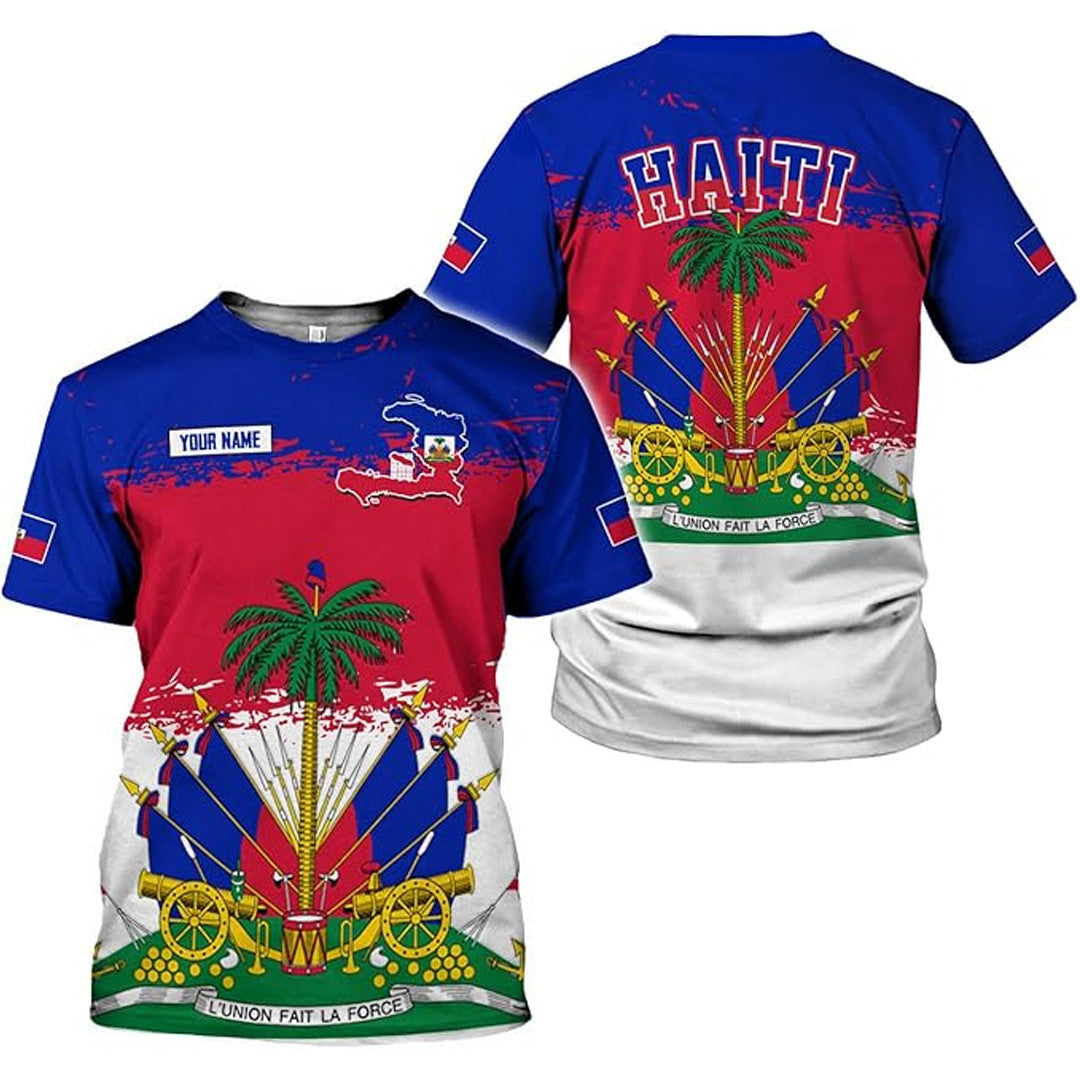 T Shirt Custom Haiti Symbol Coat Of Arms, Haiti Flag And Map, Style Color Division T Shirt