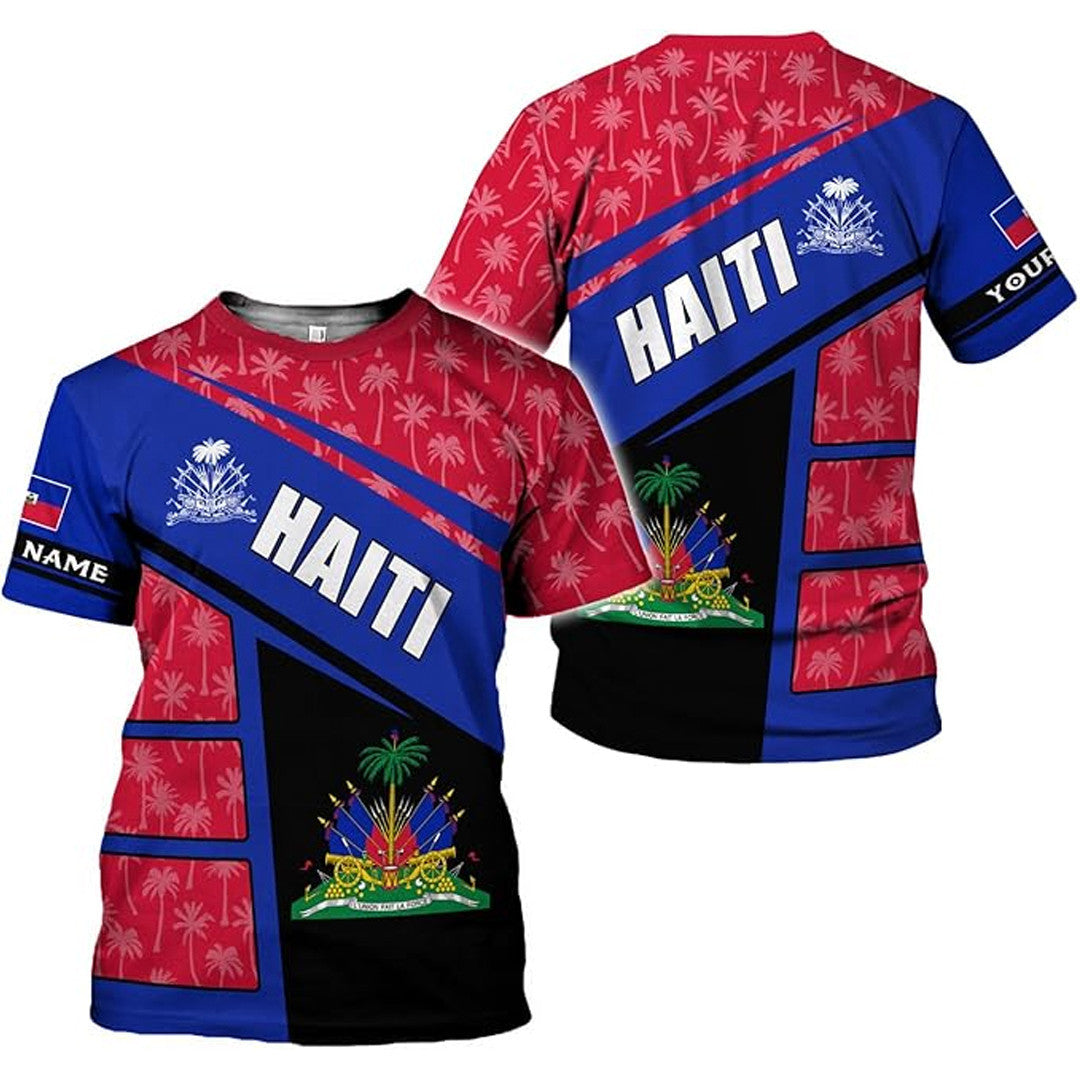 T Shirt Custom Haiti Symbol Coat Of Arms, Style Coconut Tree T Shirt
