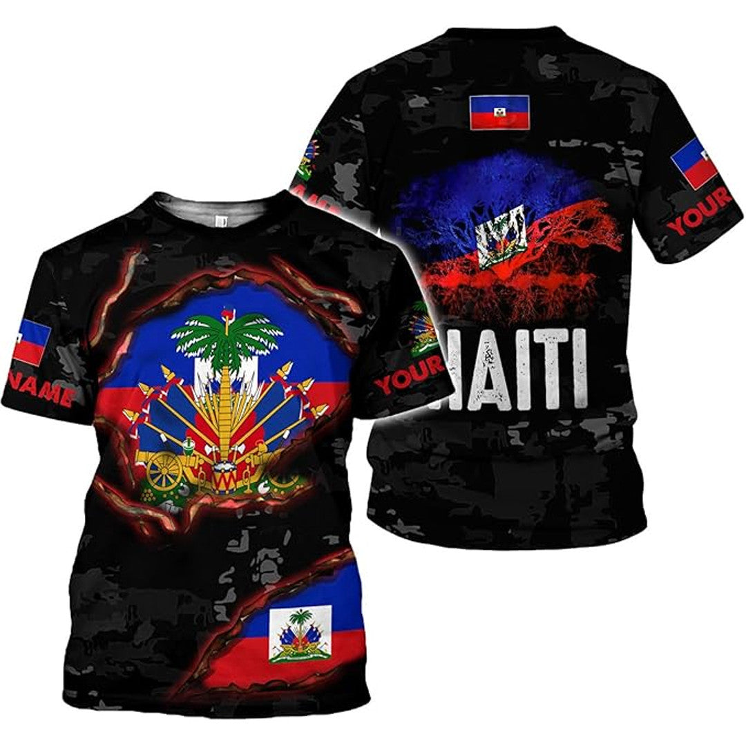 T Shirt Custom Haiti Symbol Coat Of Arms, Haiti Flag, Style Hidden Background T Shirt