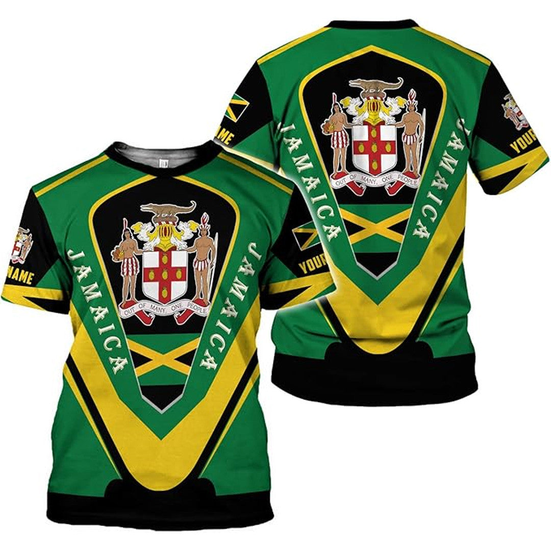 T Shirt Custom Jamaica Symbol Coat Of Arms, Jamaica Flag, Style Stylized T Shirt