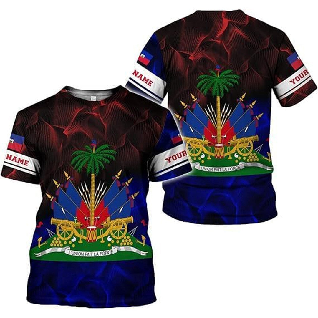 T Shirt Custom Haiti Symbol Coat Of Arms, Haiti Flag, Style Wave Range T Shirt