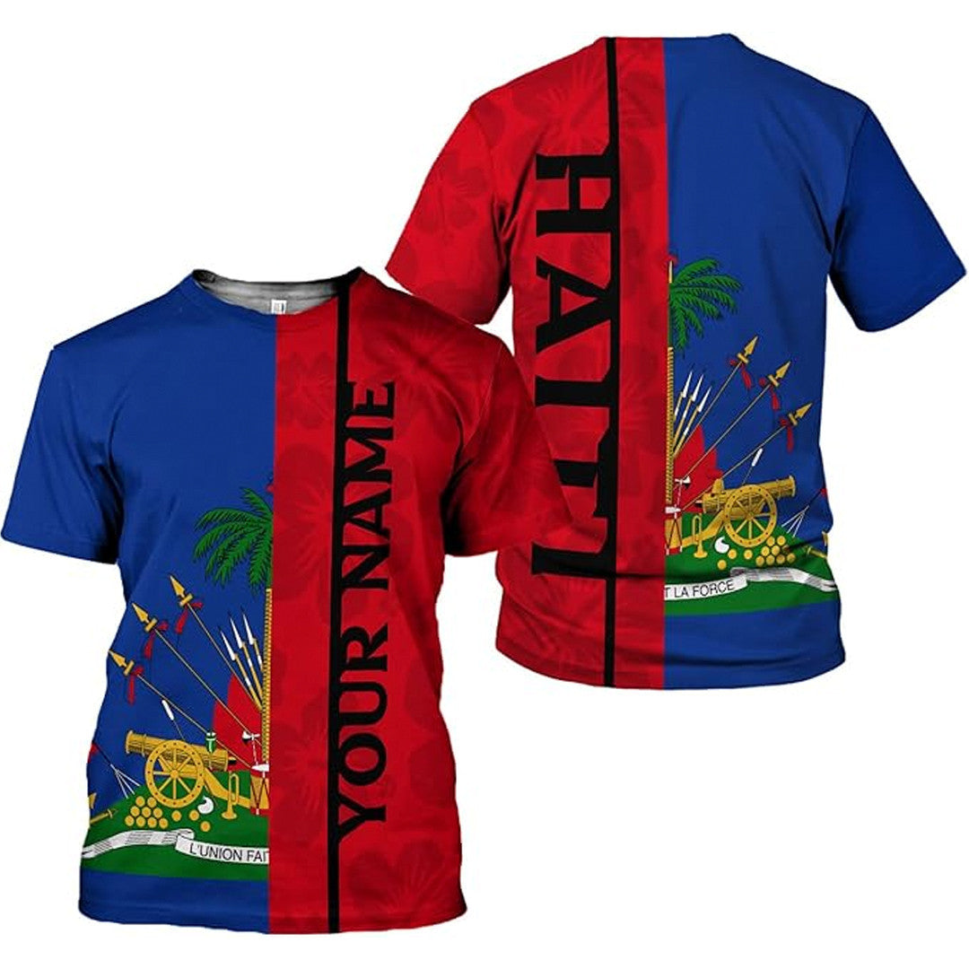 T Shirt Custom Haiti Symbol Coat Of Arms, Style Floral Background T Shirt
