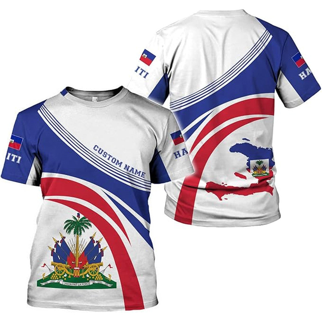 T Shirt Custom Haiti Symbol Coat Of Arms, Style Pride Ribbon T Shirt