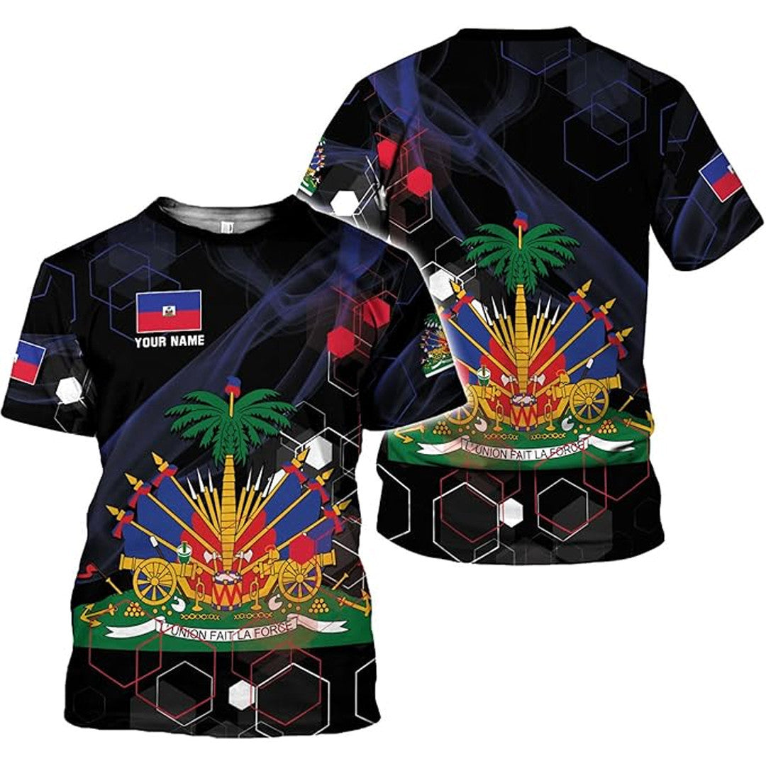 T Shirt Custom Haiti Symbol Coat Of Arms, Haiti Flag, Style Hexagonal T Shirt