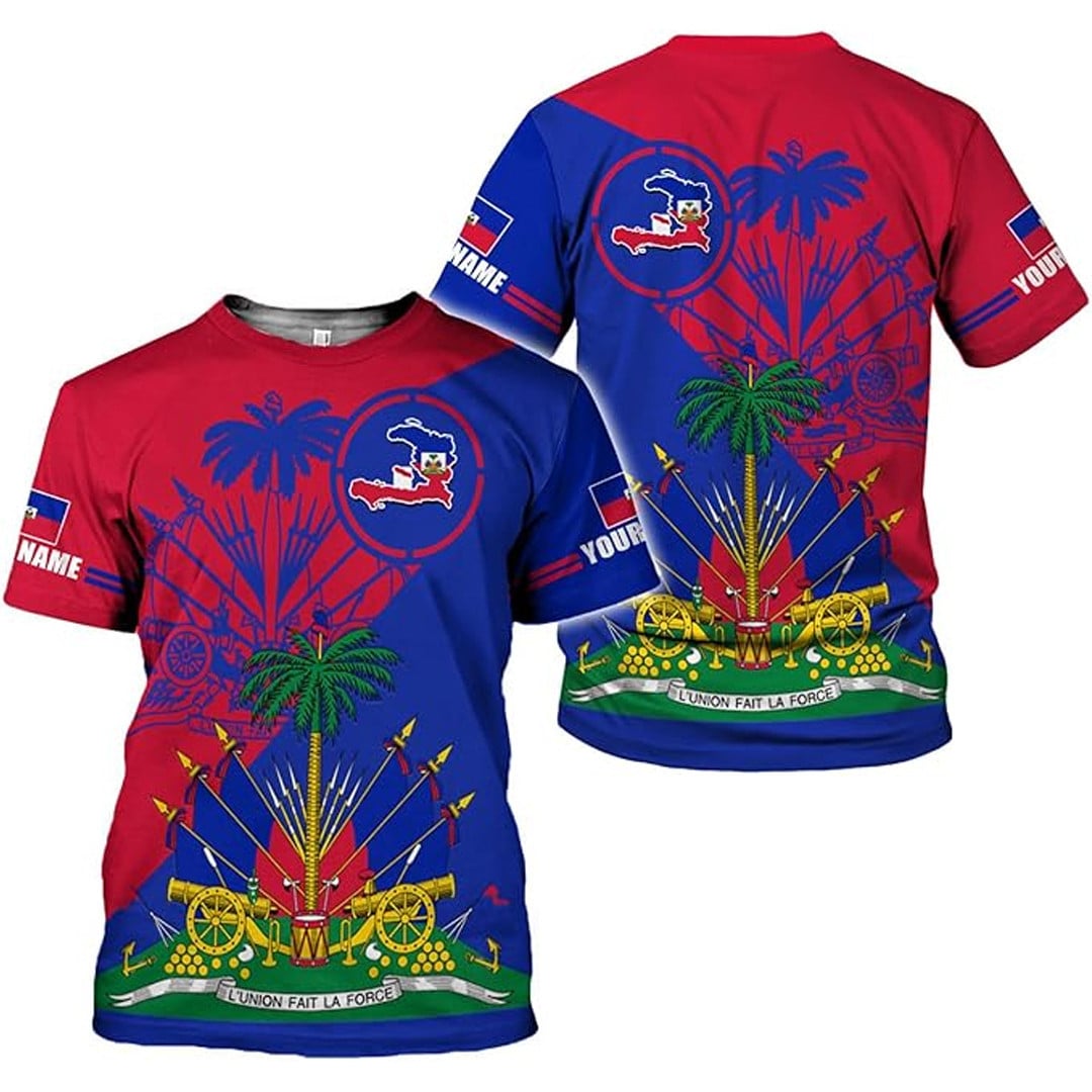T Shirt Custom Haiti Symbol Coat Of Arms, Haiti Flag And Map 2 T Shirt