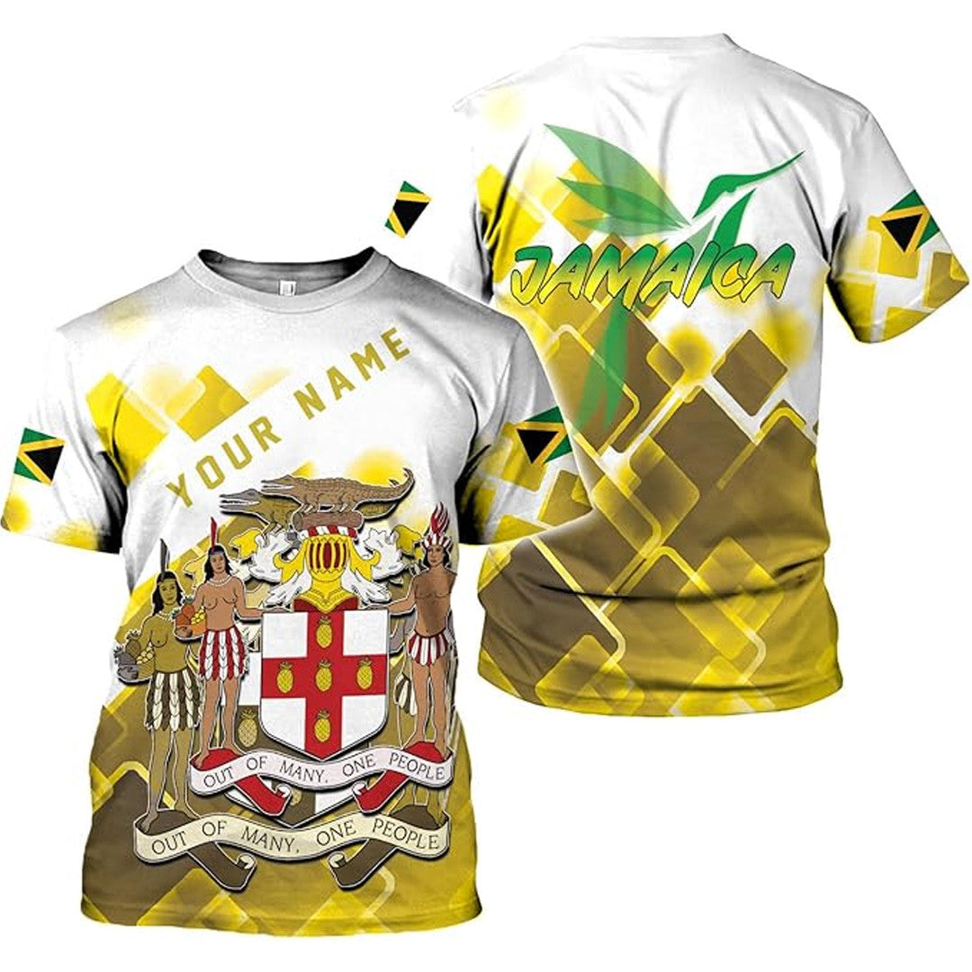 T Shirt Custom Jamaica Symbol Coat Of Arms, Jamaica Flag, Style Square T Shirt