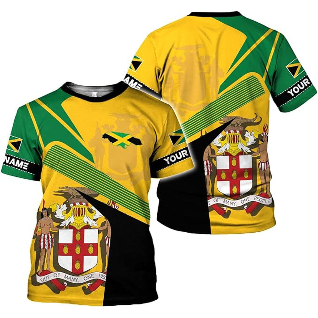 T Shirt Custom Jamaica Symbol Coat Of Arms, Heart Jamaica Flag T Shirt