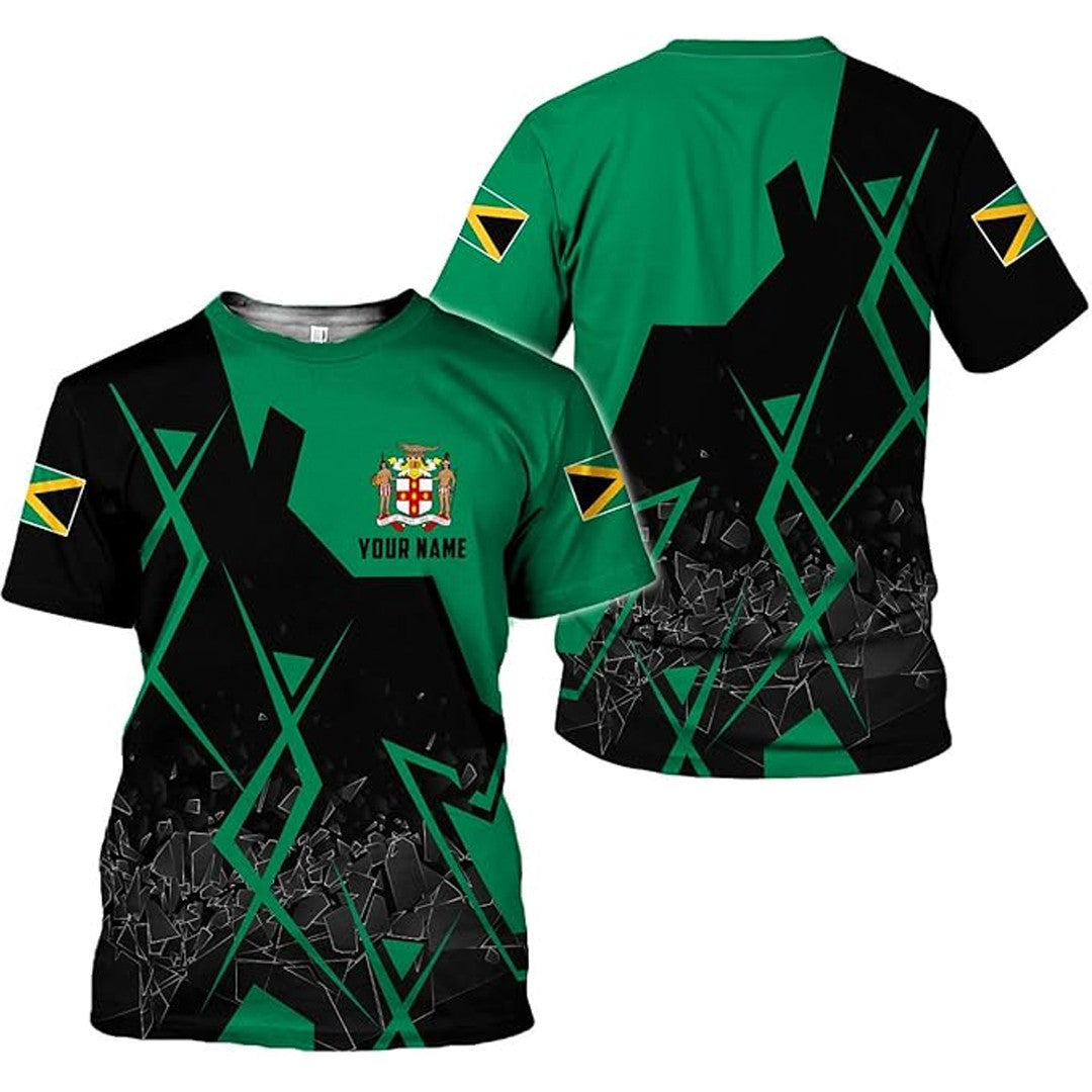 T Shirt Custom Jamaica Symbol Coat Of Arms, Jamaica Flag And Map, Style Arc Pattern T Shirt