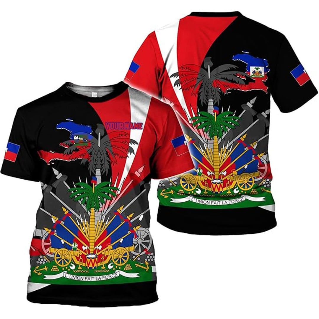T Shirt Custom Haiti Double Symbol Coat Of Arms T Shirt
