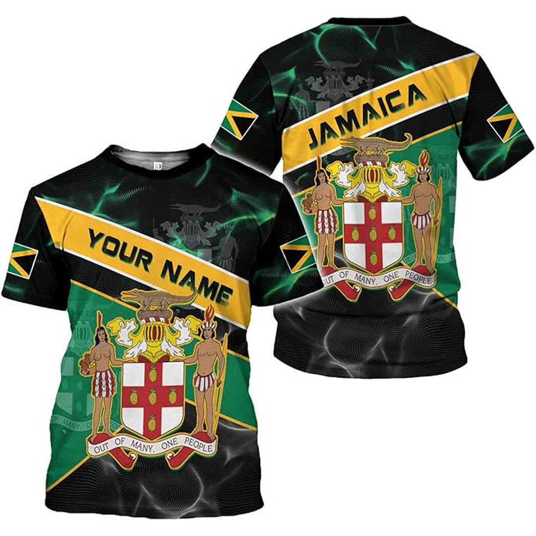 T Shirt Custom Jamaica Symbol Coat Of Arms, Jamaica Flag, Style Wave Range T Shirt