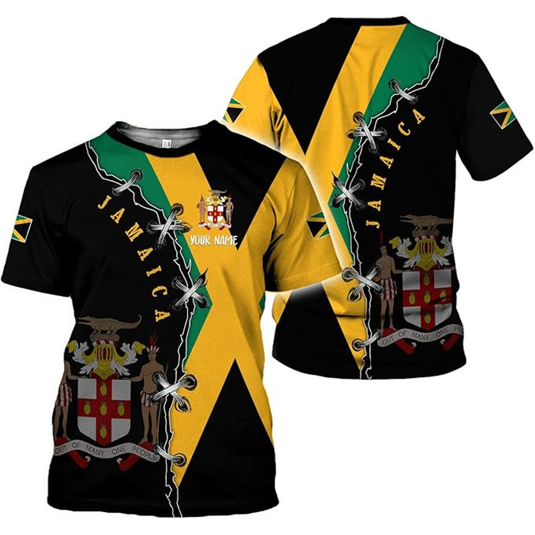 T Shirt Custom Jamaica Symbol Coat Of Arms, Jamaica Flag, Style Sew The X Mark T Shirt