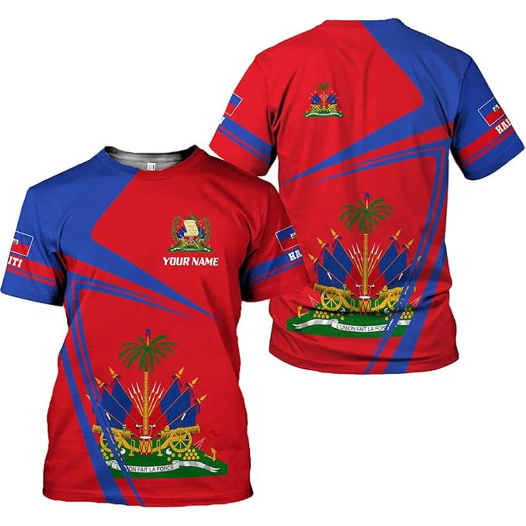 T Shirt Custom Haiti Symbol Coat Of Arms, Style Sleeve Stripes T Shirt